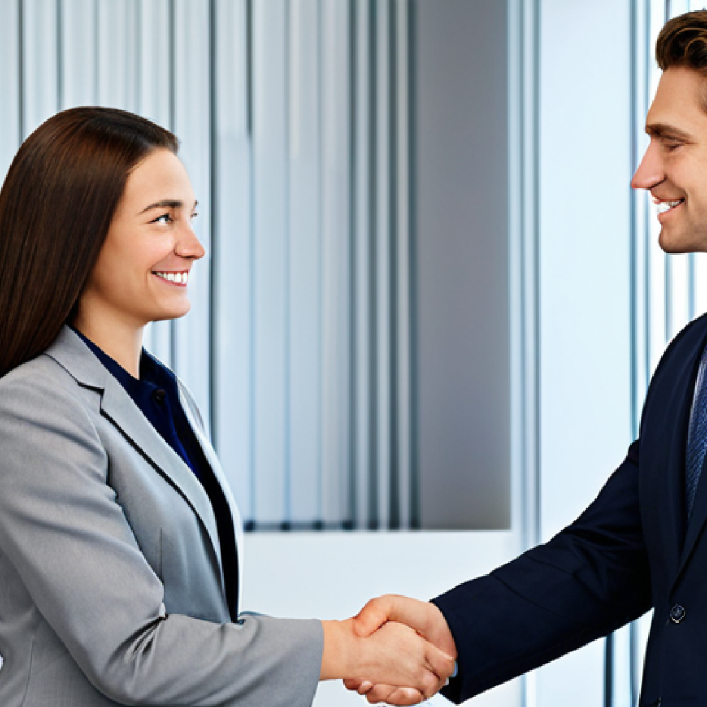 무역 실무에서 성공하는 비결 - **

"A professional businesswoman in a modest business suit, shaking hands with a client in a modern...