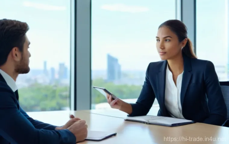 무역업 실무에서의 협상 기술 - **Prompt:** A diverse group of three business professionals (one man, two women, of varied ethniciti...