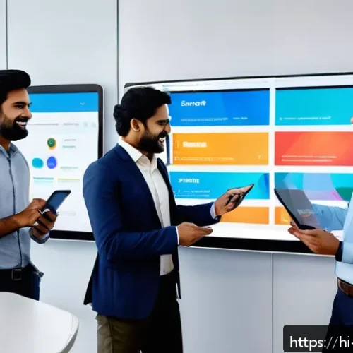 Home 26 무역업계 스타트업 성공 사례 - A modern Indian startup office scene showcasing diverse professionals collaborating around a large t...