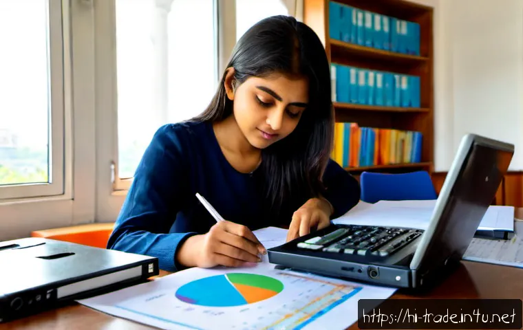 국제무역사 시험 최신 동향 - Photorealistic modern study scene for international trade certification exam trends, focused young I...